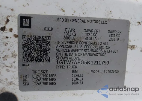 2019 GMC Savana 2500 Work Van from USA, damaged, VIN 1GTW7AFG5K1211790